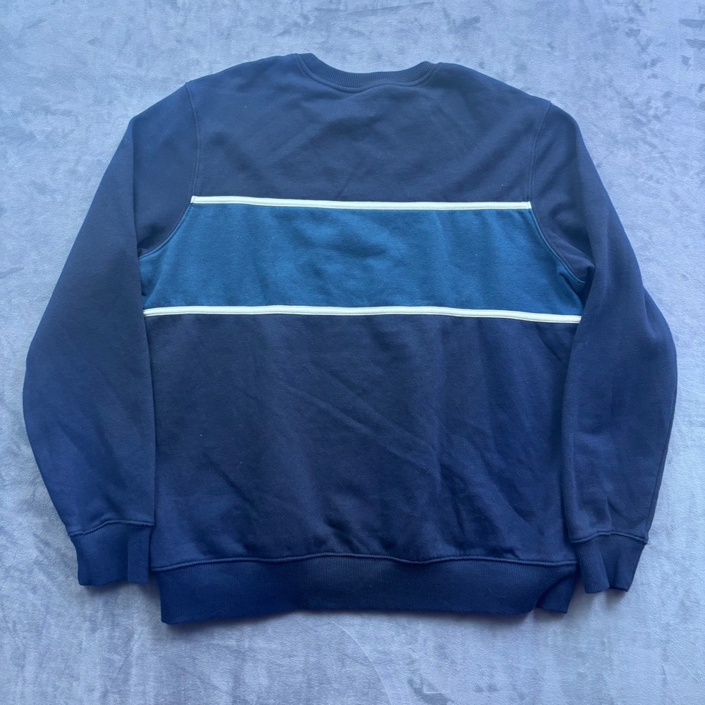 Goodfellow & Co Mens Navy Blue Teal Stripe Crewneck Sweatshirt XL Pullover - Picture 6 of 7